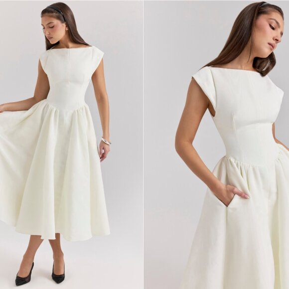 HOUSE OF CB 'Debutante' Ivory Moire Satin Midi Dress NWOT - Picture 3 of 9